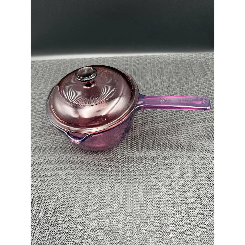 Corning Visions Cranberry 1L Saucepan Glass USA W/Lid